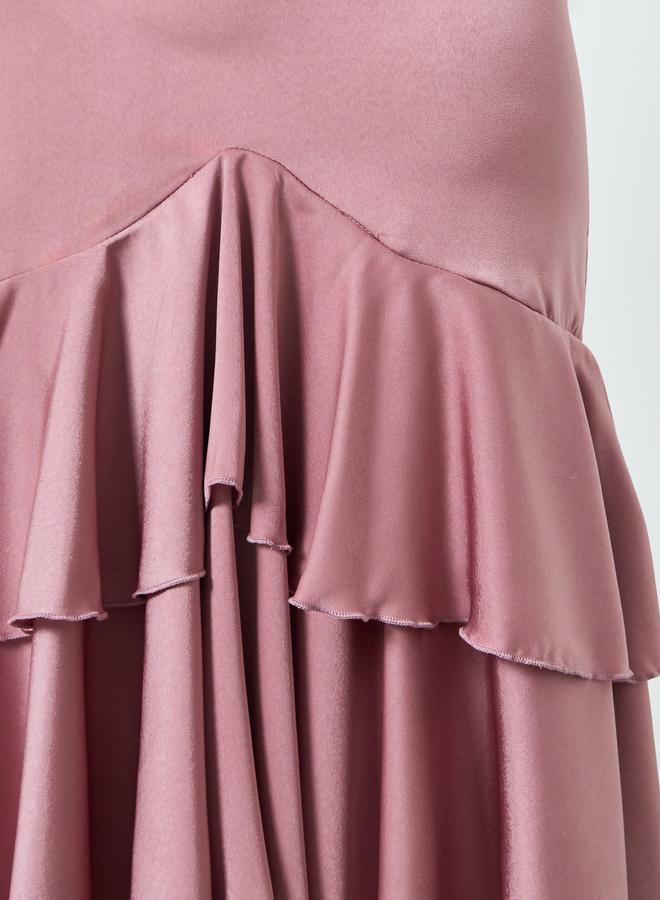 ستايلي فستان ميدي ساتان بحاشية كشكش - Image 4